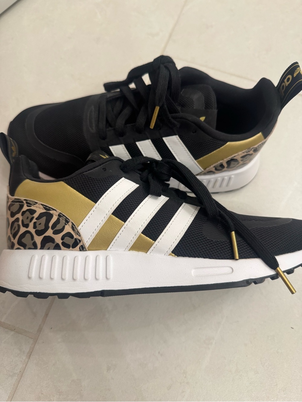 adidas Black, White & Gold Leopard Accent Running Sneakers
